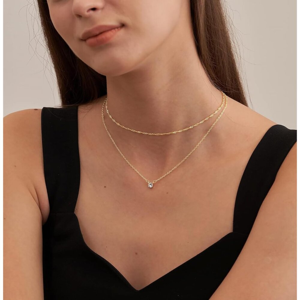 Dainty 14k Gold Plated/Silver Cubic Zirconia Necklaces for Women, Simple CZ Jewe - Picture 3 of 9